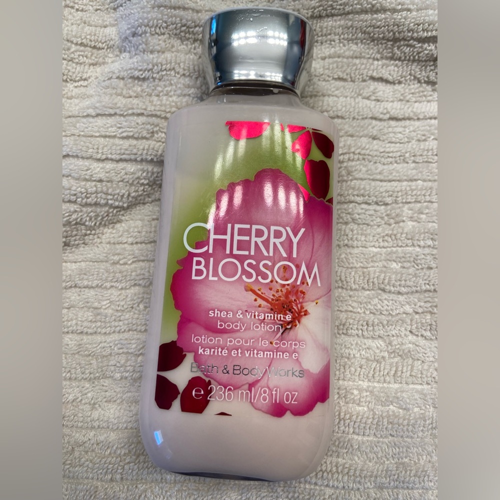 Bath & Body Works Cherry Blossom Lotion with Pink Floral Design